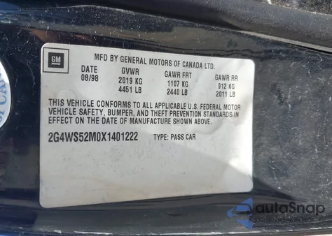 1999 Buick Century Custom из США, поврежденный, VIN 2G4WS52M0X1401222